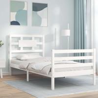 Bedframe met hoofdbord massief hout wit