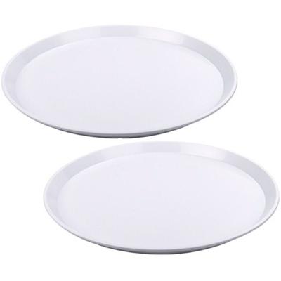 Dienblad - 2x stuks - wit - kunststof - D34x2 cm - rond - serveerblad - vaatwasserbestendig