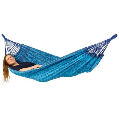 Eenpersoons hangmat - 300x140cm - Blauw - 120kg draagkracht- 100% katoen - binnen & buiten