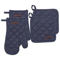 Luance Ovenwant set met pannenlap - 2x - blauw - katoen - 18 x 28 cm - chef - keukenbenodigdheden