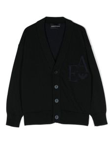 Emporio Armani Kids cardigan à logo en intarsia - Bleu