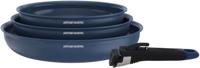 Set van 3 koekenpannen - Geschikt voor alle kookplaten inclusief inductie - ARTHUR MARTIN - AM2033 - Keramische coating - Ø 20-24-28 cm + afneembare handgreep - Blauw