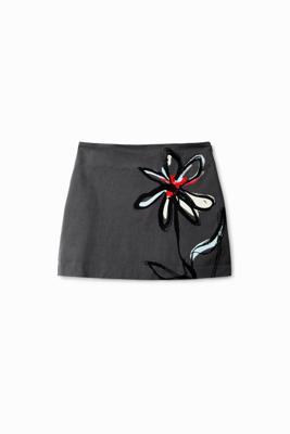 Minirok met bloemenillustratie - BLACK - M Minirok met bloemenillustratie - BLACK - M