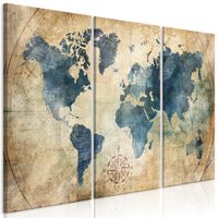 Schilderij - Retro map, wereldkaart, 3 delen