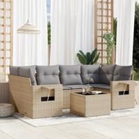 7-delige Loungeset met kussens poly rattan beige