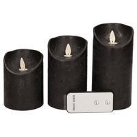Kaarsen set 3x zwarte LED stompkaarsen met afstandsbedieni - thumbnail