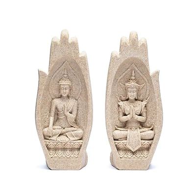 Namasté Mudra Handen met Boeddha&apos;s - Zandkleur (21 cm)