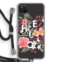 Hello in flowers: Pixel 4a Transparant Hoesje met koord
