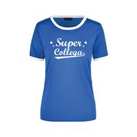 Super collega cadeau ringer t-shirt blauw met witte randjes voor dames - Afscheid/verjaardag cadeau XL  -