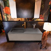 Badkamermeubelset Mondiaz Erin 120 cm met 1 Lade met RIDGE Wastafel Links Dark grey met 1 kraangat Greeploos Mat Smoke