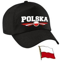 Polen supporters setje - baseballcap print zwart - colbert pin broche vlag - volwassenen