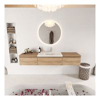 Mondiaz Bukla 200cm badmeubel met module 60 kleur washed oak met 3 lades wastafel midden 1 kraangat kleur talc