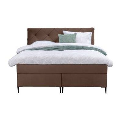Boxspring Liv geruit - bruin - 140x200 cm - slanke poot - Leen Bakker