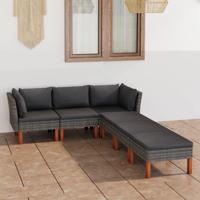 6-delige Loungeset met kussens poly rattan grijs