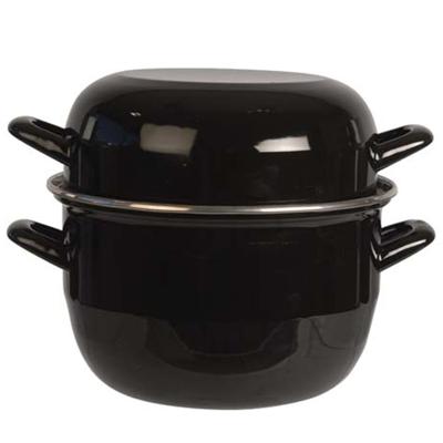 Cosy & Trendy Mosselpan/pot - emaille - zwart - 20 x 20 x 19 cm - 3,3 liter