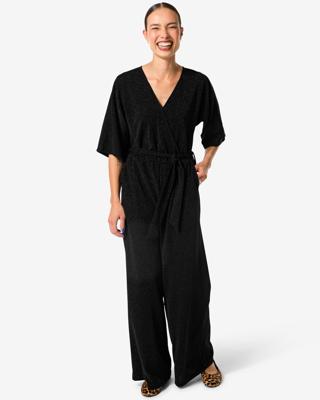 HEMA Damesjumpsuit Esther met overslag glitter zwart (zwart)