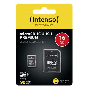 Intenso Premium microSDHC-kaart 16 GB Class 10, UHS-I Incl. SD-adapter