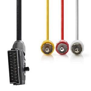 Schakelbare SCART-Kabel | SCART Male - 3x RCA Male | 2,0 m | Zwart