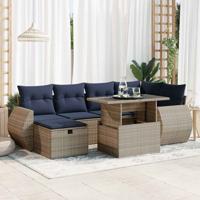 7-delige Loungeset met kussens poly rattan acacia bruin