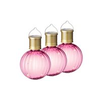 3x Buiten Led roze lampion solar verlichting 11 cm - thumbnail