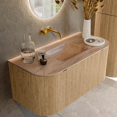 Badmeubel Mondiaz Kurve-Dlux | 100 cm | Meubelkleur Oak | Wastafelkleur Saba | Solid surface | Wasbak midden spoelbak | Zonder kraangat(en) Badmeubel Mondiaz Kurve-Dlux | 100 cm | Meubelkleur Oak | Wastafelkleur Saba | Solid surface | Wasbak midden spoelbak | Zonder kraangat(en)