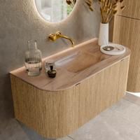 Badmeubel Mondiaz Kurve-Dlux | 100 cm | Meubelkleur Oak | Wastafelkleur Saba | Solid surface | Wasbak midden spoelbak | Zonder kraangat(en) Badmeubel Mondiaz Kurve-Dlux | 100 cm | Meubelkleur Oak | Wastafelkleur Saba | Solid surface | Wasbak midden spoelbak | Zonder kraangat(en)