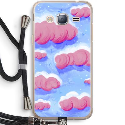 Roze wolken met vogels: Samsung Galaxy J3 (2016) Transparant Hoesje met koord