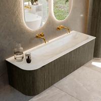 Badmeubel Mondiaz Kurve-Dlux | 145 cm cm | Meubelkleur Shadow | Wastafelkleur Ostra | Solid surface | Wasbak rechter zijde spoelbak | Zonder kraangat(en)