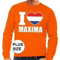 Oranje I Love Maxima grote maten sweater / trui heren