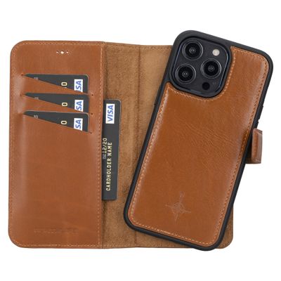 NorthLife - iPhone 14 Pro Max - Lederen Afneembare 2-in-1 bookcase hoes - Cognac