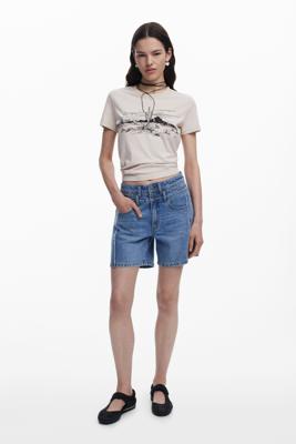 Denim bermuda met stiksels - BLUE - 44