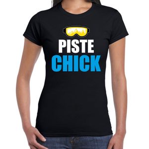 Apres ski t-shirt Piste Chick zwart dames - Wintersport shirt - Foute apres ski outfit