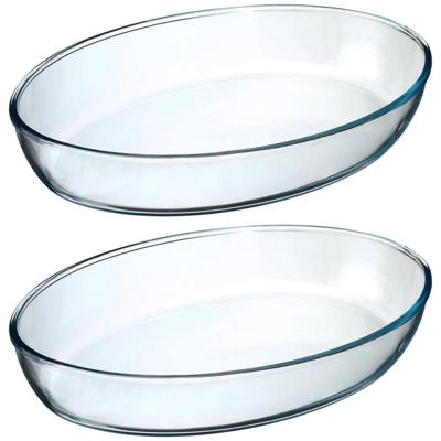 Ovenschaal ovaal - 2x stuks - Transparant - Geglazuurd glas - 35 x 25 x 6 cm