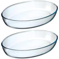 Ovenschaal ovaal - 2x stuks - Transparant - Geglazuurd glas - 35 x 25 x 6 cm