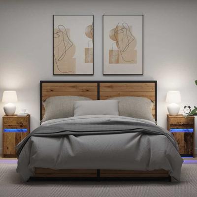 LED Bedside Kast 2 pcs Oud hout 38 x 34 x 61 cm Spaanplaat