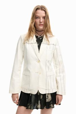 Asymmetrisch gestreepte blazer - WHITE - M Asymmetrisch gestreepte blazer - WHITE - M