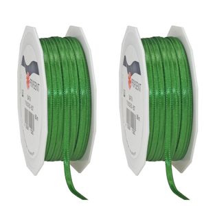 2x Luxe groene satijnen lint rollen 0,3 cm x 50 meter cadeaulint verpakkingsmateriaal - Cadeaulinten