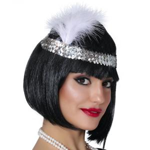 Charleston Flapper Hoofdband - 2x - met veer en glitters - zilver - Dames - jaren 20/Twenties thema