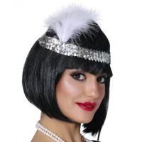 Charleston Flapper Hoofdband - 2x - met veer en glitters - zilver - Dames - jaren 20/Twenties thema - thumbnail