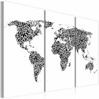 Schilderij - Wereldkaart - Alfabet, Zwart-Wit, 3luik , premium print op canvas - thumbnail