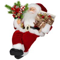 Kerstman beeld - H30 cm - rood - flexibele benen - kerstpop   - - thumbnail