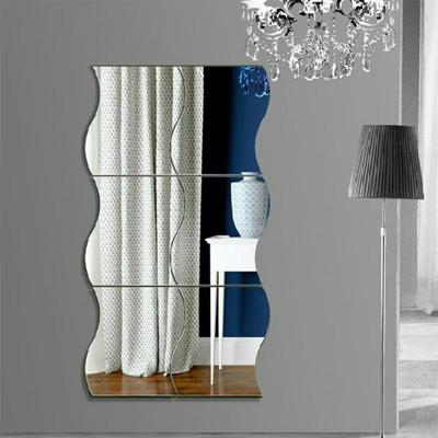 Wand spiegel acryl DIY Wave stijl verwisselbare glazen sticker make-up spiegel Home slaapkamer decoratief (zilver)