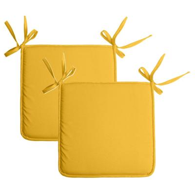 Stof Textile Home stoelkussens - 2x - geel - 38 x 38 x 3 cm - voor binnen - vierkant