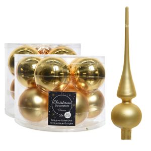 Glazen kerstballen pakket goud glans/mat 32x stuks inclusief piek mat