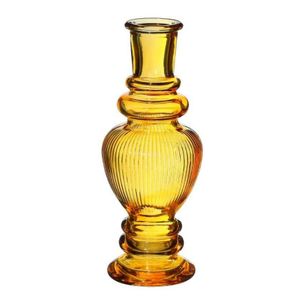 Bloemenvaas Venice - voor kleine stelen/boeketten - gekleurd glas - ribbel okergeel - D5,7 x H15 cm