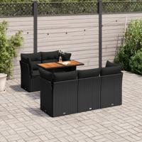 6-delige Loungeset met kussens poly rattan zwart