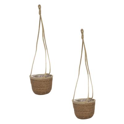 Ter Steege Plantenpot - Set van 2x stuks - hangend - zeegras - 17 x 14 cm - Met binnenkant van plast