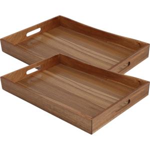 Excellent Houseware dienblad van bamboe hout - 2x - 50 x 35 x 6 cm - bruin - Hoge opstaande rand
