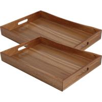 Excellent Houseware dienblad van bamboe hout - 2x - 50 x 35 x 6 cm - bruin - Hoge opstaande rand
