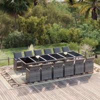 13-delige Tuinset met kussens poly rattan grijs